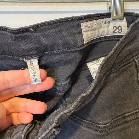 Rag‎ & Bone Women's High Rise Skinny Black Wash Denim Jean 29 Stretch Boho - Picture 5 of 7